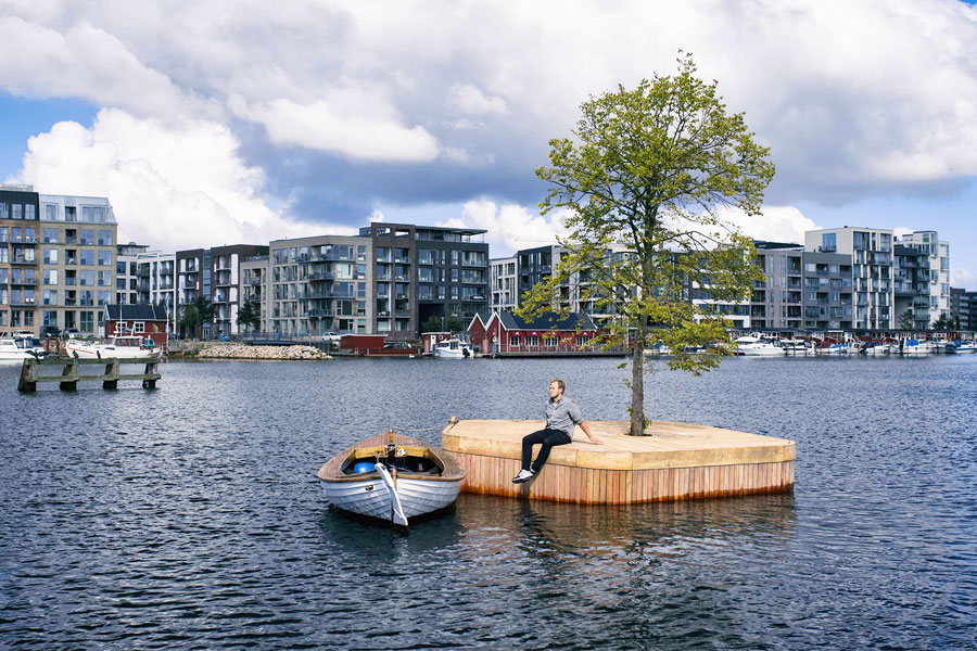 floating islands nel porto di copenhagen, esempio di biophilic design